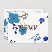 Blue Blumen Art Einladungspostkarte (Vorne/Hinten)