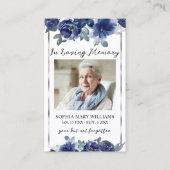 Blue Blumen Beerdigung Gedenkkarte Gebet Foto-Kart Visitenkarte (Vorderseite)