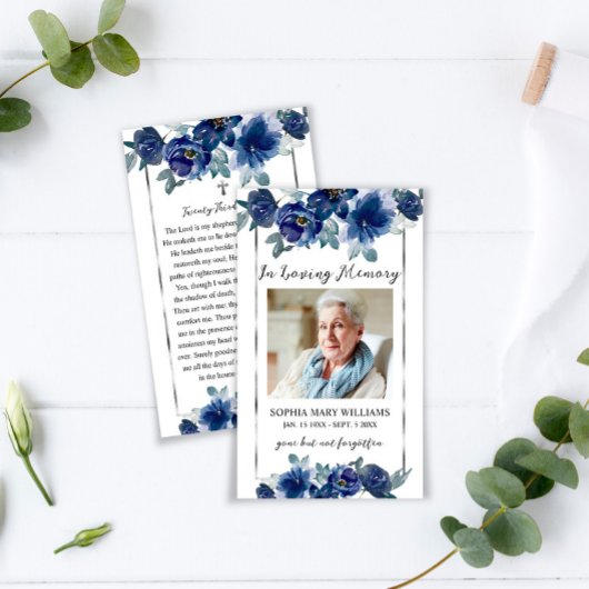 Blue Blumen Beerdigung Gedenkkarte Gebet Foto-Kart Visitenkarte