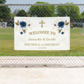 Blue Blumen Boys Twins 1. Geburtstag Begrüßungszei Banner (Insitu)