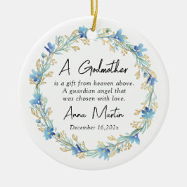 Blue Blumen Godmutter Christening Taufe Keramik Ornament