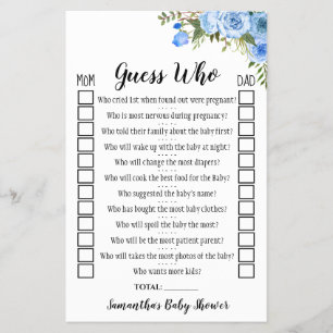 Blue Blumen raten Wer Baby Dusche Spielkarte Flyer