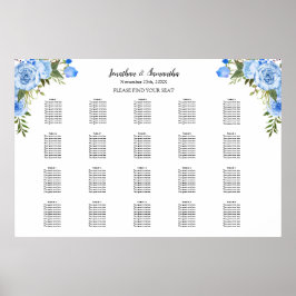 Blue Blumen Seating Chart 20 Tische Hochzeit Poster