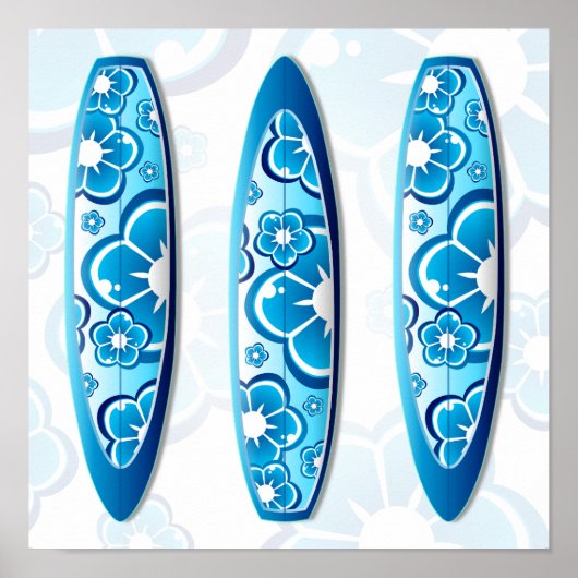 Blue Blumen Surfboards Sommerstrand Art Poster (Vorne)