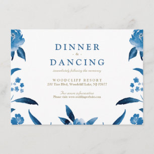 Blue Blumenstrauß Chinoiserie Hochzeitsempfang Begleitkarte