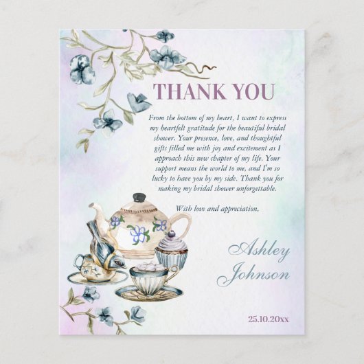 Blue Blumentee Party Brautparty Dankeschön Karte (Vorderseite)