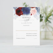 Blue Blush and Burgundy Red Wedding RSVP Karte (Stehend Vorderseite)