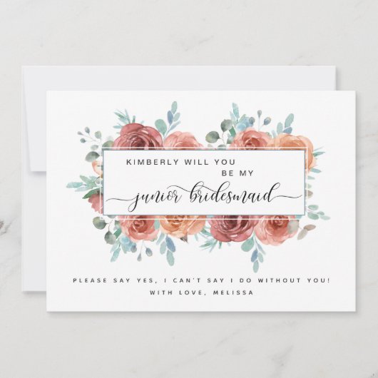 Blue Blush and Peach Be My Junior Bridesmaid Card Mitteilungskarte (Vorderseite)