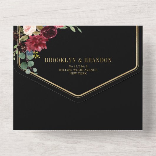 Blue Blush Burgundy Gold Geometric Wedding Al All In One Einladung (Rückseite)