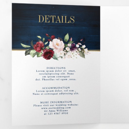 Blue Blush Burgundy Gold Geometric Wedding Tr Dreifach Gefaltete Ankündigung (Innen Erste Seite)