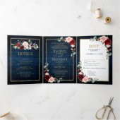 Blue Blush Burgundy Gold Geometric Wedding Tr Dreifach Gefaltete Ankündigung (Innenseite)