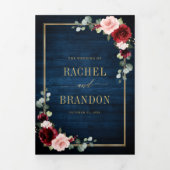 Blue Blush Burgundy Gold Geometric Wedding Tr Dreifach Gefaltete Ankündigung (Cover)