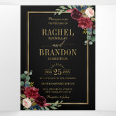 Blue Blush Burgundy Gold Geometric Wedding Tr Dreifach Gefaltete Ankündigung (Innenseite Mitte)