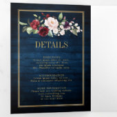 Blue Blush Burgundy Gold Geometric Wedding Tr Dreifach Gefaltete Ankündigung (Innen Erste Seite)