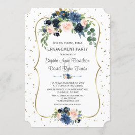 Blue Blush Floral Gold Glitzer Confetti Verlobung Einladung
