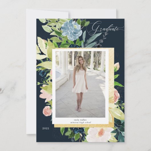 Blue Blush Foto Abschluss Card Save The Date (Vorderseite)