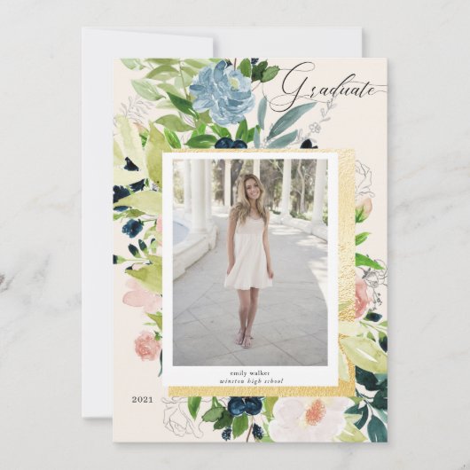 Blue Blush Foto Abschluss Card Save The Date (Vorderseite)