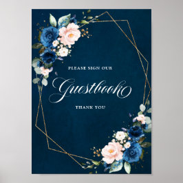 Blue Blush Geometric Gästebuchposter Poster