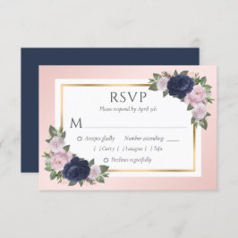 Blue Blush Gold Floral Wedding RSVP Cards