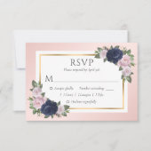Blue Blush Gold Floral Wedding RSVP Cards Karte (Vorderseite)