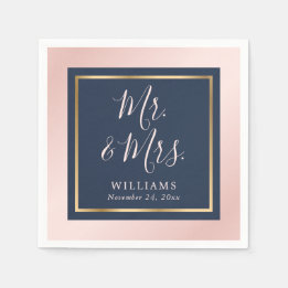 Blue Blush Gold Mr. and Mrs. Wedding Serviette