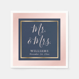 Blue Blush Gold Mr. and Mrs. Wedding Serviette