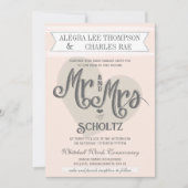 Blue Blush Peach Mr. und Mrs. Typografy Wedding Einladung (Vorderseite)