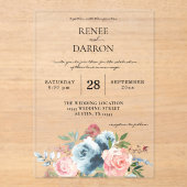 Blue & Blush Pink Blues Hochzeit Acryleinladungen (Vorderseite)
