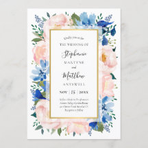 Blue Blush Pink Floral Gold Hochzeit