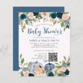 Blue Blush Pink Floral Pumpkin Baby Dusche (Vorne/Hinten)