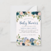 Blue Blush Pink Floral Pumpkin Baby Dusche Mitteilungskarte (Vorderseite)