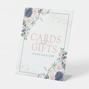 Blue Blush Pink Gold Blumenkarten & Geschenke Sockelschild