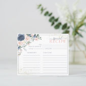 Blue Blush Pink Gold Floral Rezept Card (Stehend Vorderseite)