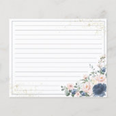 Blue Blush Pink Gold Floral Rezept Card (Rückseite)