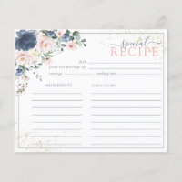 Blue Blush Pink Gold Floral Rezept Card