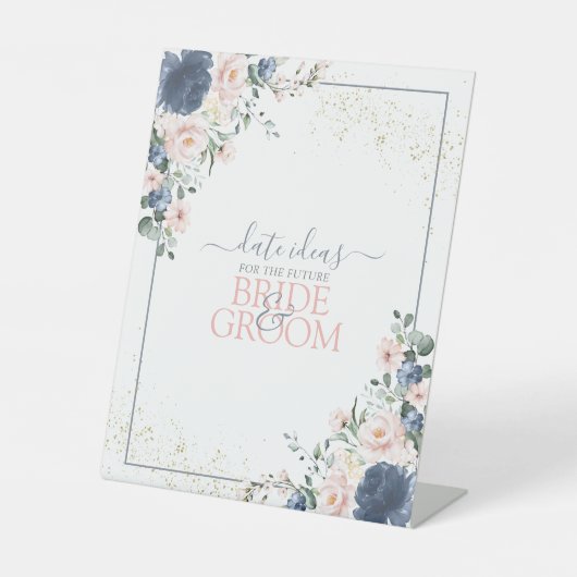 Blue Blush Pink Gold Golden Date Idee Pedestal Sig Sockelschild (Vorderseite)