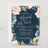 Blue Blush Pink Rose Gold Boho Hochzeit Einladung (Vorderseite)