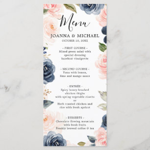 Blue Blush Rosa Boho Wedding Menu Menükarte