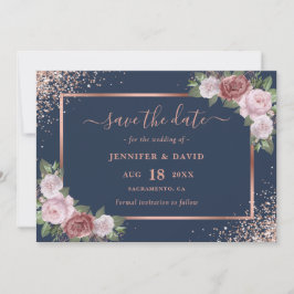 Blue Blush Rose Gold Glitzer Blumenhochzeit Save The Date