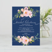 Blue Blush Rose & Peonies Bridal Luncheon Einladung (Stehend Vorderseite)