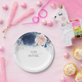 Blue Blush Watercolor Blume Elegante Hochzeit Pappteller (Party)