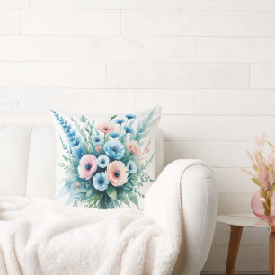 "Blue & Blush Wildflower-Blumenstrauß Kissen" Kissen