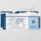 Blue B'Nai Mitzvah World Traveler Boarding Pass Einladung (Vorne/Hinten)