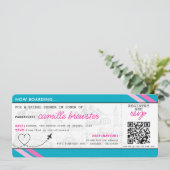 Blue Boarding Pass Brautparty Einladung (Stehend Vorderseite)