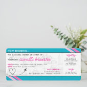 Blue Boarding Pass Brautparty Einladung (Stehend Vorderseite)