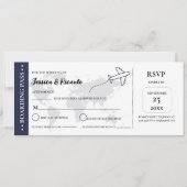 Blue Boarding Pass Hochzeit RSVP Gehäuse Karte (Vorderseite)