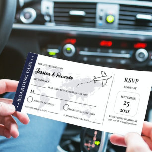 Blue Boarding Pass Hochzeit RSVP Gehäuse Karte