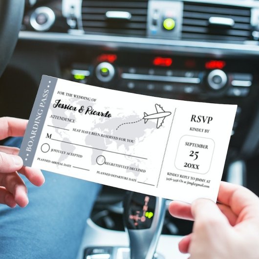 Blue Boarding Pass Hochzeit RSVP Gehäuse Karte