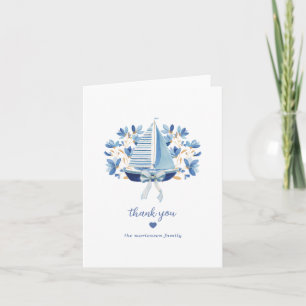Blue Boats & Bows Baby Shower Dankeskarte