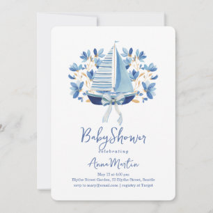 Blue Boats & Bows Baby Shower Einladung